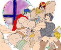Rule 34 | 6+boys, anal, armpits, ass, ass juice, bara, captain falcon, crossover, cum, f-zero, fire emblem, ganondorf, group sex, ike (fire emblem), licking, link, little mac, male focus, male penetrated, mask, multiple boys, muscular, nintendo, nipples, orgy, punch-out!!, punch out, sex, super smash bros., the legend of zelda, yaoi