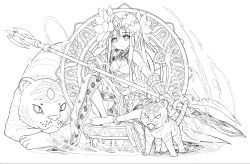 Rule 34 | 1girl, absurdres, anklet, barefoot, greyscale, highres, indian style, jewelry, lineart, monochrome, official art, parvati (p&amp;d), puzzle &amp; dragons, sitting, solo