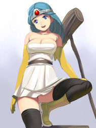 Rule 34 | 1girl, bad id, bad pixiv id, blue eyes, blue hair, boots, breasts, chunsoft, circlet, dragon quest, dragon quest iii, elbow gloves, enix, gloves, kouno (masao), large breasts, latex, latex gloves, matching hair/eyes, sage (dq3), solo, staff, thighhighs, zettai ryouiki