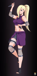 Rule 34 | 1girl, absurdres, black background, blonde hair, breasts, female focus, full body, highres, kyoffie, naruto, naruto (series), navel, solo, standing, yamanaka ino