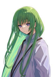 Rule 34 | 1other, androgynous, enkidu (fate), fate/grand order, fate/strange fake, fate (series), green hair, grey hair, highres, long hair, long sleeves, looking at viewer, other focus, purple eyes, robe, shirt, smile, solo, white robe, white shirt, yadayada