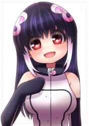 Rule 34 | 1girl, absurdres, african penguin (kemono friends), bare shoulders, black hair, elbow gloves, gloves, highres, hikarikmy, hood, hoodie, kemono friends, kemono friends v project, long hair, looking at viewer, multicolored hair, penguin girl, pink hair, red eyes, simple background, sleeveless, smile, solo, straight hair, upper body, virtual youtuber, white hair, zipper