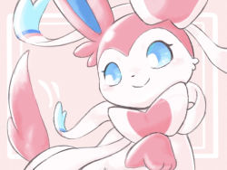 Rule 34 | aberu (ycrr3542), blue eyes, blush, closed mouth, commentary request, creatures (company), eyelashes, framed, game freak, gen 6 pokemon, looking back, nintendo, no humans, pink background, pink theme, pokemon, pokemon (creature), simple background, smile, solo, sylveon