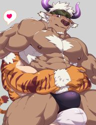 Rule 34 | 2boys, abs, animal ears, bara, blush, briefs, bulge, bulge press, bulge to ass, bulges touching, chest hair, cow boy, cow ears, cow horns, dry humping, facial hair, furry, furry male, furry with furry, heart, highres, hombre tigre (housamo), horns, hug, humping, imminent anal, imminent kiss, imminent penetration, interspecies, istani, large pectorals, male focus, male underwear, manly, multiple boys, muscular, nipples, paid reward available, pectorals, purple eyes, purple horns, shennong (housamo), short hair, thick thighs, thighs, tiger boy, tokyo houkago summoners, topless male, underwear, upper body, white hair, yaoi