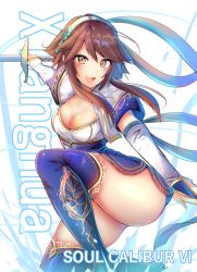 Rule 34 | 1girl, blush, breasts, brown eyes, brown hair, chai xianghua, cleavage, cleavage cutout, clothing cutout, hairband, long hair, looking at viewer, medium breasts, open mouth, smile, solo, soul calibur, soulcalibur, soulcalibur vi, tagme, thighhighs