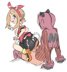 Rule 34 | 1boy, 1girl, artist request, ass, bike shorts, buttjob, buttjob over clothes, creatures (company), cum, cum on ass, cum on clothes, game freak, highres, looking back, may (pokemon), nintendo, penis, pokemon, pokemon oras, rubbing, source request, team magma, team magma grunt