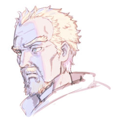 1boy askeladd beard blonde_hair blue_eyes closed_mouth enkyo_yuuichirou facial_hair male_focus portrait short_hair simple_background sketch solo very_short_hair vinland_saga white_background