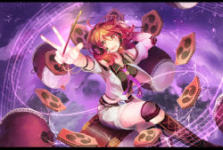 Rule 34 | 1girl, beamed quavers, boots, bracelet, cloud, collared shirt, crossed legs, crying, crying with eyes open, drum, drumsticks, electricity, headphones, highres, holding, horikawa raiko, instrument, jacket, jewelry, knee boots, lightning bolt symbol, long sleeves, looking at viewer, midriff, miniskirt, musical note, necktie, open mouth, plaid, plaid shirt, purple necktie, quaver, red eyes, red hair, shirt, shometsu-kei no teruru, short hair, shorts, sitting, sitting on object, skirt, solo, staff (music), taiko drum, tattoo, tears, teeth, touhou, white jacket, white shorts