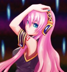 Rule 34 | bad id, bad pixiv id, blue eyes, long hair, looking back, megurine luka, number tattoo, pink hair, shoulder tattoo, solo, tattoo, umimami, vocaloid