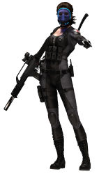 Rule 34 | 1girl, absurdres, belt, breasts, brown eyes, brown hair, capcom, gas mask, gloves, gun, highres, karena lesproux, large breasts, mask, resident evil, resident evil: operation raccoon city, short hair, solo, sweater, uniform, weapon