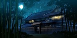 Rule 34 | architecture, balcony, bamboo, bamboo forest, bush, east asian architecture, eientei, fence, forest, full moon, grass, highres, house, kosian, moon, nature, night, no humans, non-web source, official art, scenery, second-party source, touhou, touhou lostword