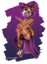 Rule 34 | artist request, between breasts, breasts, breasts out, cia (hyrule warriors), cleavage, dark-skinned female, dark skin, floating, heart, heels, high heels, hyrule warriors, jewelry, large breasts, leg tattoo, nail polish, necklace, nintendo, nipples, pendant, pointy ears, purple eyes, tattoo, the legend of zelda, thick thighs, thighs, tongue, white hair
