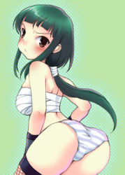 Rule 34 | 00s, 1girl, ass, blue panties, breasts, fishnet thighhighs, fishnets, leaning forward, my-hime, okuzaki akira, panties, sarashi, solo, striped clothes, striped panties, thighhighs, underwear