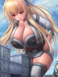 Rule 34 | alisa reinford, anger vein, blonde hair, blue bow, blue ribbon, bow, breasts, building, choker, city, cleavage, cloud, commentary, dated, day, earrings, eiyuu densetsu, feather hair ornament, feathers, flying sweatdrops, giant, giantess, hair bow, hair ornament, hair ribbon, hands on own hips, highres, huge breasts, irina reinford, jacket, jewelry, leaning forward, long hair, mother and daughter, open mouth, outdoors, red eyes, ribbon, sen no kiseki, signature, size difference, skirt, sky, thighhighs, very long hair, white feathers, white jacket, white skirt, white thighhighs, zen-gts, zettai ryouiki, zipper, zipper pull tab