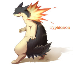 Rule 34 | 2015, artist name, character name, dated, full body, gen 2 pokemon, highres, ivan (ffxazq), no humans, pokemon, pokemon (creature), simple background, solo, typhlosion, white background
