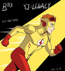 Rule 34 | 1boy, character name, dc comics, flash (series), gloves, kid flash, lightning bolt symbol, male focus, mask, orange hair, riyan, running, solo, wally west, young justice: invasion
