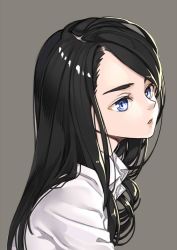 Rule 34 | 1girl, black hair, blue eyes, emokakimasu, grey background, long hair, original, simple background, solo