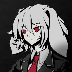 Rule 34 | 1girl, animal ears, blazer, closed mouth, collared shirt, duojiaomaotou-tougarashi, expressionless, floppy ears, greyscale, hair between eyes, highres, jacket, looking at viewer, monochrome, necktie, portrait, rabbit ears, rabbit girl, red eyes, red necktie, reisen (touhou bougetsushou), shirt, short hair, solo, spot color, touhou