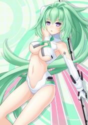 Rule 34 | 10s, 1girl, breasts, female focus, green hair, green heart (neptunia), highres, large breasts, long hair, looking at viewer, md5 mismatch, neptune (series), open mouth, polearm, purple eyes, resolution mismatch, sakaki jin&#039;ya, solo, source smaller, spear, symbol-shaped pupils, vert (neptunia), very long hair, weapon, wings