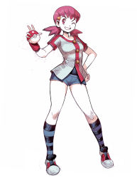 Rule 34 | 00s, 1girl, creatures (company), full body, game freak, genzoman, gym leader, looking at viewer, nintendo, pink hair, poke ball, pokemon, pokemon hgss, shoes, short shorts, shorts, smile, sneakers, solo, whitney (pokemon)
