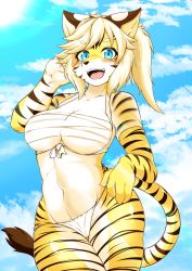 Rule 34 | 1girl, absurdres, blonde hair, blue eyes, character request, fullbokko heroes, furry, furry female, highres, megane inu, open mouth, short hair, solo