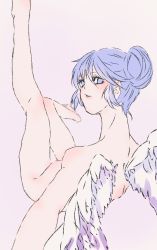 Rule 34 | 1girl, aizawa mint, blue hair, blush, nude, tokyo mew mew, wings