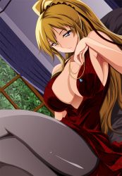 Rule 34 | 1girl, aoi cassandra, blonde hair, breasts, cleavage, dress, female focus, freezing (series), jewelry, large breasts, long hair, looking at viewer, necklace, pantyhose, solo