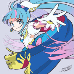 Rule 34 | 1girl, ahoge, blue cape, cape, cure sky, detached sleeves, earrings, gloves, gradient hair, hirogaru sky! precure, imomushi 96, jewelry, long hair, magical girl, multicolored hair, precure, puffy detached sleeves, puffy sleeves, single sidelock, smile, solo, sora harewataru, twintails, two-sided cape, two-sided fabric, very long hair, white gloves, wing hair ornament
