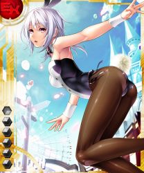 Rule 34 | 1girl, amamiya shisui, animal ears, armpits, ass, bare shoulders, black footwear, blue sky, breasts, brown eyes, card (ex-red), card (medium), card (pvp), cloud, day, detached collar, fake animal ears, feet, female focus, high heels, leotard, lilith-soft, looking at viewer, looking back, medium breasts, official art, outdoors, pantyhose, petals, playboy bunny, rabbit ears, rabbit tail, sano toshihide, shiny clothes, shoes, unworn shoes, single shoe, sky, solo, strapless, strapless leotard, stuffed animal, stuffed toy, tail, taimanin (series), taimanin asagi battle arena all card gallery, taimanin asagi kessen arena, white hair, wrist cuffs