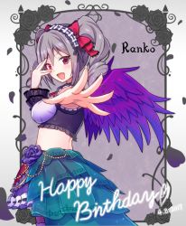 Rule 34 | 10s, 1girl, character name, dress, drill hair, gothic lolita, happy birthday, idolmaster, idolmaster cinderella girls, idolmaster cinderella girls starlight stage, kanzaki ranko, lolita fashion, long hair, outstretched arms, petals, qixi cui xing, red eyes, silver hair, solo, twin drills, twintails, wings
