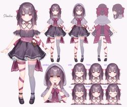 Rule 34 | 1girl, absurdres, back, bare shoulders, black dress, blush, bow, brown hair, cape, capelet, character sheet, chocolate, choker, cloak, closed mouth, criss-cross halter, dress, expression chart, expressions, fallenshadow, female focus, flat chest, food-themed clothes, food-themed ornament, frilled dress, frilled thighhighs, frills, full body, grey cape, grey capelet, grey thighhighs, hair bow, halterneck, hands on own face, heart, heart-shaped pupils, highres, hood, hood up, huge filesize, indie virtual youtuber, leg ribbon, legs, looking at viewer, medium hair, multiple views, off shoulder, official art, open mouth, petite, pink bow, pink choker, pink eyes, pink ribbon, ribbon, ribbon choker, rucaco, shaded face, short dress, sidelocks, simple background, single thighhigh, single wrist cuff, smile, standing, symbol-shaped pupils, teeth, thighhighs, upper teeth only, variations, virtual youtuber, waist bow, wrist cuffs, yandere, zettai ryouiki