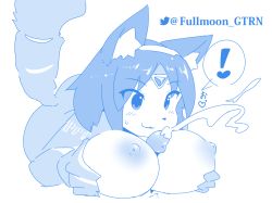 Rule 34 | !, 1girl, :3, animal ear fluff, animal ears, animal nose, blue theme, body fur, breasts, commentary request, cum, ejaculation, fox ears, fox tail, furry, furry female, furry with non-furry, gachirin (mint0527), grabbing own breast, headband, heart, highres, interspecies, krystal, large breasts, medium hair, monochrome, nintendo, paizuri, parted lips, partial commentary, penis, simple background, spoken exclamation mark, spoken heart, star fox, star fox adventures, sweatdrop, tail, twitter logo, twitter username, white background