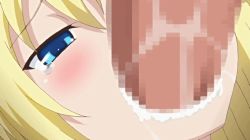 Rule 34 | 1girl, animated, animated gif, blonde hair, blue eyes, blush, censored, close-up, constricted pupils, cum, cum in mouth, fellatio, half-closed eyes, hetero, looking at viewer, luvirias, majin label, ochi mono rpg seikishi luvilias, oral, penis, solo focus, tagme, tears