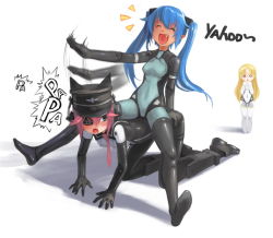 Rule 34 | 10s, arnval, bad id, bad pixiv id, blonde hair, blue hair, busou shinki, doll joints, eyepatch, fang, hat, joints, laughing, murmeltier, necktie, o o, pink hair, riding, sitting, strarf, thighhighs, twintails
