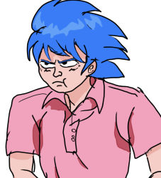 Rule 34 | angry, blue hair, non-web source, pink shirt, pouty lips, self-upload, shirt, white background