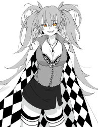 Rule 34 | 1girl, bra, bra visible through clothes, breasts, citron80citron, collar, dr. arach, greyscale, highres, large breasts, long hair, looking at viewer, monochrome, smug, tsukihime, tsukihime (remake), underwear, white background