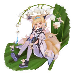 Rule 34 | 0 0, 6+girls, absurdres, animal ears, arknights, bare shoulders, bauble, black collar, black footwear, black gloves, blonde hair, blue dress, blue hairband, book, braid, chibi, chinese commentary, clone, collar, commentary request, dress, earpiece, flower, fox girl, fox tail, gloves, green eyes, hairband, highres, holding, holding book, id card, infection monitor (arknights), kitsune, kyuubi, leaf, lily of the valley, looking at viewer, lxjun 09, material growth, multicolored hair, multiple girls, multiple tails, open mouth, oripathy lesion (arknights), pantyhose, plant, reading, shoes, single glove, sitting, streaked hair, suzuran (arknights), swing, tactical clothes, tail, two-tone dress, two-tone gloves, v, white dress, white flower, white gloves, white hair, white legwear