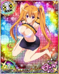 Rule 34 | 1girl, bikini, breasts, card (medium), chess piece, cleavage, high school dxd, large breasts, long hair, navel, official art, orange hair, purple eyes, rook (chess), shidou irina, smile, swimsuit, twintails