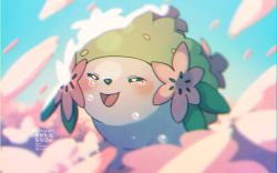 Rule 34 | blush, clear sky, commentary request, creatures (company), crying, day, closed eyes, field, flower, flower field, game freak, gen 4 pokemon, highres, legendary pokemon, mythical pokemon, nintendo, no humans, open mouth, outdoors, petals, pokemon, pokemon (creature), shaymin, sky, smile, solo, tears, tongue, watermark, yukifuri tsuyu