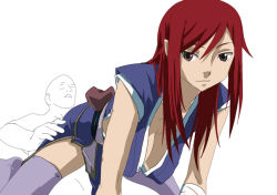 Rule 34 | 1boy, 1girl, all fours, bandages, breasts, brown eyes, cleavage, clothed female nude male, clothed sex, erza scarlet, fairy tail, girl on top, hetero, japanese clothes, kimono, kyabakurabakufu, leaning forward, long hair, nude, red hair, reverse cowgirl position, sex, sex from behind, straddling, thighhighs, unfinished, vaginal, zettai ryouiki