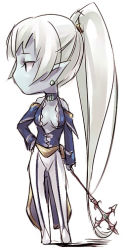 Rule 34 | 1girl, chibi, dark elf, dark elf (lineage 2), elf, face, holding, kyo (kuroichigo), lineage, lineage 2, long hair, long sleeves, pointy ears, ponytail, simple background, solo, white background, white hair