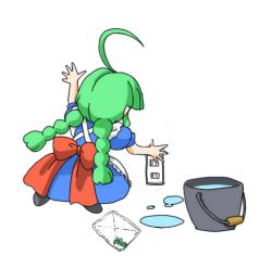 Rule 34 | 1girl, ahoge, animated, animated gif, bucket, bucket of water, dress, electrocution, epilepsy warning, from behind, green hair, huge ahoge, letter, lowres, me-tan, os-tan, skeleton, solo, suicide, thumbnail surprise, water, x-ray