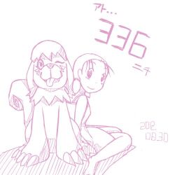 Rule 34 | 1girl, claws, digimon, digimon (creature), dog, labramon, one eye closed, short hair, smile, tongue, tongue out, uehara minami, wink