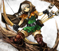 Rule 34 | boots, bow (weapon), braid, dragon&#039;s crown, eiji (eiji), elf, elf (dragon&#039;s crown), hood, pointy ears, solo, thigh boots, thighhighs, weapon