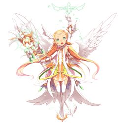 Rule 34 | + +, 1girl, angel, angel wings, arm up, armpits, blonde hair, blunt bangs, blvefo9, boots, detached sleeves, dress, earrings, feathered wings, feathers, flat chest, gloves, green eyes, highres, jewelry, long hair, multiple wings, original, pointy ears, scepter, sleeveless, sleeveless dress, solo, thigh boots, thighhighs, white gloves, white thighhighs, wings