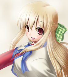 Rule 34 | akimichi, blonde hair, highres, kanon, kurata sayuri, long hair, red eyes, ribbon, school uniform, solo