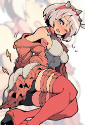 Rule 34 | 1girl, ahoge, aqua eyes, arm support, armpits, belt, bike shorts, blush, bob cut, boots, bracelet, breasts, clover, collar, d:, dress, elphelt valentine, fingerless gloves, four-leaf clover, frilled dress, frills, furrowed brow, gloves, guilty gear, guilty gear strive, hairband, high heels, highres, huge ahoge, itsuka neru, jacket, jewelry, large breasts, motion lines, nose blush, off shoulder, one eye closed, open mouth, pink dress, pink footwear, pink hairband, pink jacket, short hair, sideboob, spiked bracelet, spiked collar, spiked hairband, spiked jacket, spikes, tearing up, tears, thick thighs, thigh belt, thigh boots, thigh strap, thighhighs, thighs, two-tone dress, white dress, white hair