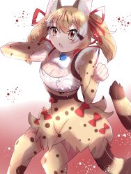Rule 34 | 1girl, animal ears, brown hair, extra ears, highres, kemono friends, kemono friends v project, large-spotted genet (kemono friends), long hair, looking at viewer, rnrwbhybsxj4qgk, simple background, virtual youtuber