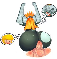 Rule 34 | 1boy, 1girl, anal, ass, bad id, bad tumblr id, blush, chibi, chibi inset, colored sclera, colorized, cowgirl position, duplicate, fang, from behind, girl on top, helmet, hetero, huge ass, large penis, link, long hair, mato spectoru, midna, nintendo, nude, penis, pointy ears, ponytail, red eyes, sex, solo focus, straddling, sweat, testicles, the legend of zelda, the legend of zelda: twilight princess, thighs, uncensored, veins, veiny penis, yellow sclera