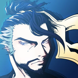 Rule 34 | 1boy, beard, black hair, blue background, close-up, facial hair, gradient background, grey eyes, hanzo (overwatch), long hair, looking at viewer, male focus, overwatch, overwatch 1, ponytail, portrait, sijia wang, simple background, solo
